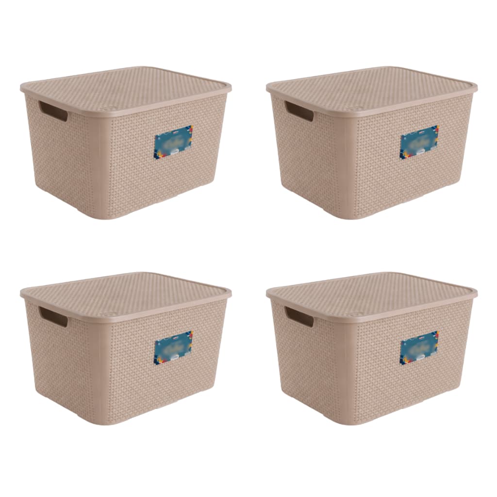 4 Caixa Organizadora Cesto Multiuso 70 Litros Preto Cinza Marrom Com Tampa Empilhavel Rattan