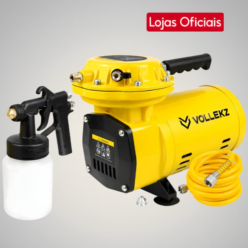 Compressor de Ar Direto Bivolt 1/2HP Vollekz Portátil com Kit Pistola de Pintura e Mangueira