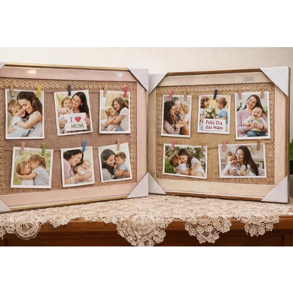 Presente Dia das Mães-Porta Retrato com grampos - Quadro Decorativo - Painel de Recados e avisos - Mural de fotos