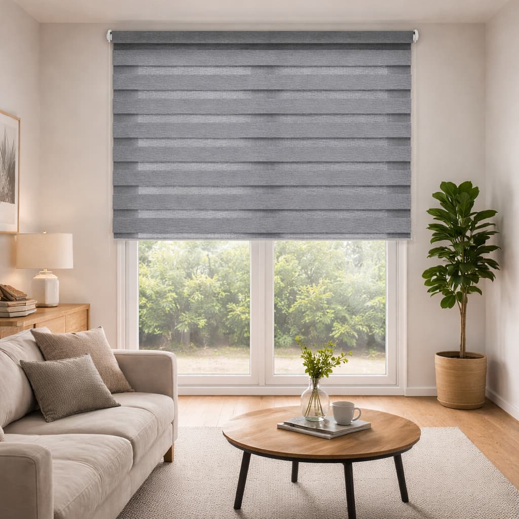 Cortina persiana rolo zebra cinza blackout parcial 120x160