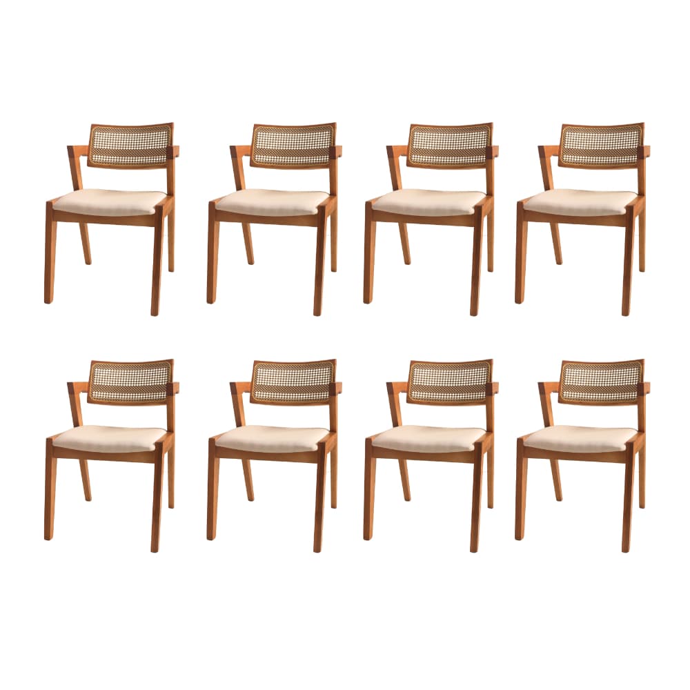 Cadeira Inglaterra Rattan Bicolor Kit com 8 unid Sala de Jantar Recepção Cadeira Madeira e telinha
