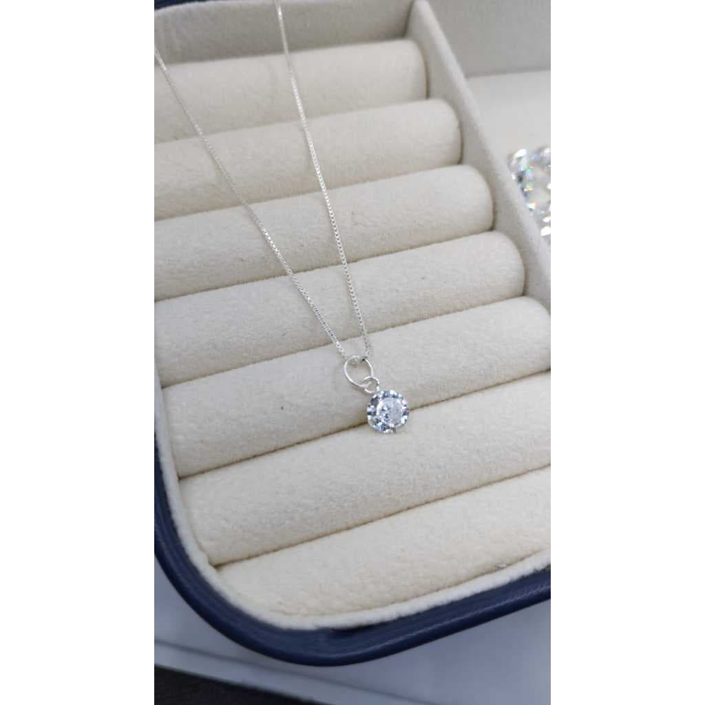 Kit Conjunto Feminino Prata 925 – Kit Brinco e Colar Redondo Ponto Luz 6mm Zircônia Minimalista Cristal Corrente Venezi
