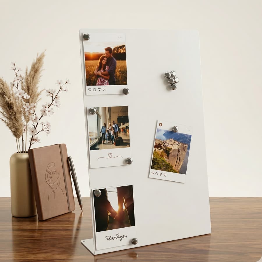 Porta retrato magnético branco com imãs de neodímio para fotos e recados