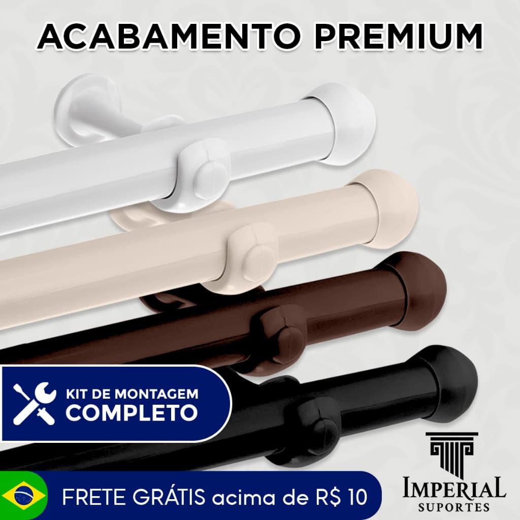 Kit 3 Varões de Cortina 2 Metros Completo, acabamento premium, montagem fácil, frete grátis acima de R$ 10, marca Imperial Suportes.