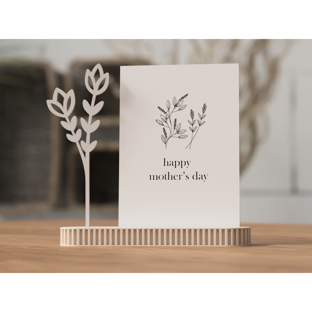 Porta retrato minimalista dia das mães branco com inscrição 'happy mother's day' em base de madeira