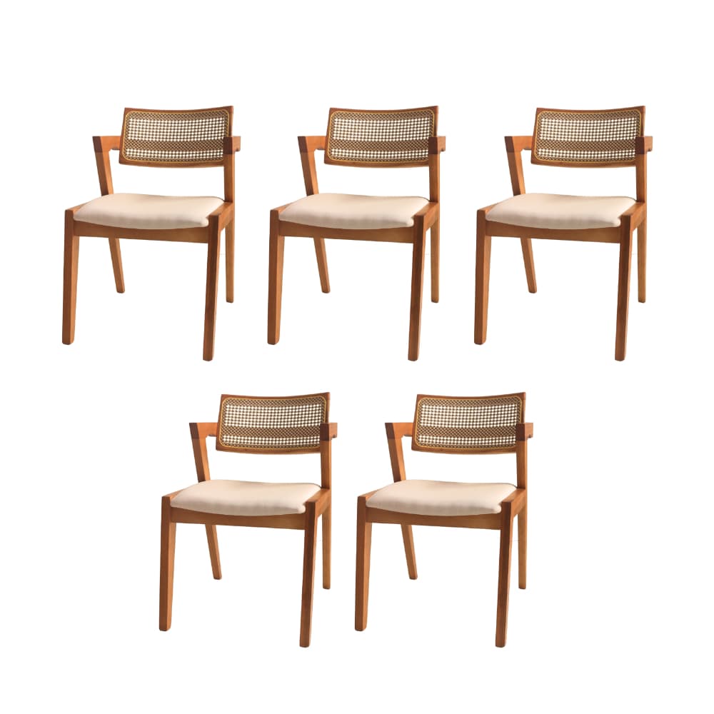 Cadeira Inglaterra Rattan Bicolor Kit com 5 unid Sala de Jantar Recepção Cadeira Madeira e telinha