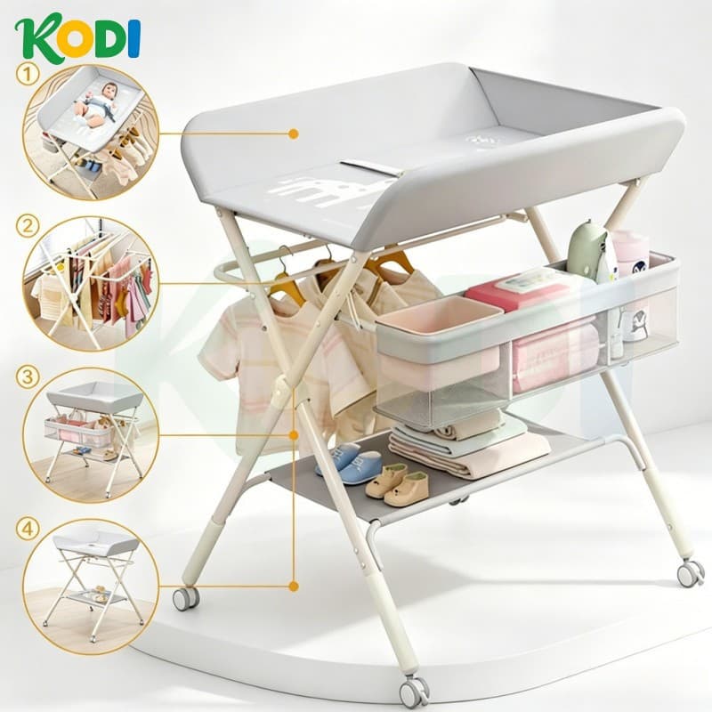 Trocador de Fraldas com Rodas e Altura Regulável | Estrutura Metálica, Suporta 30kg - P17