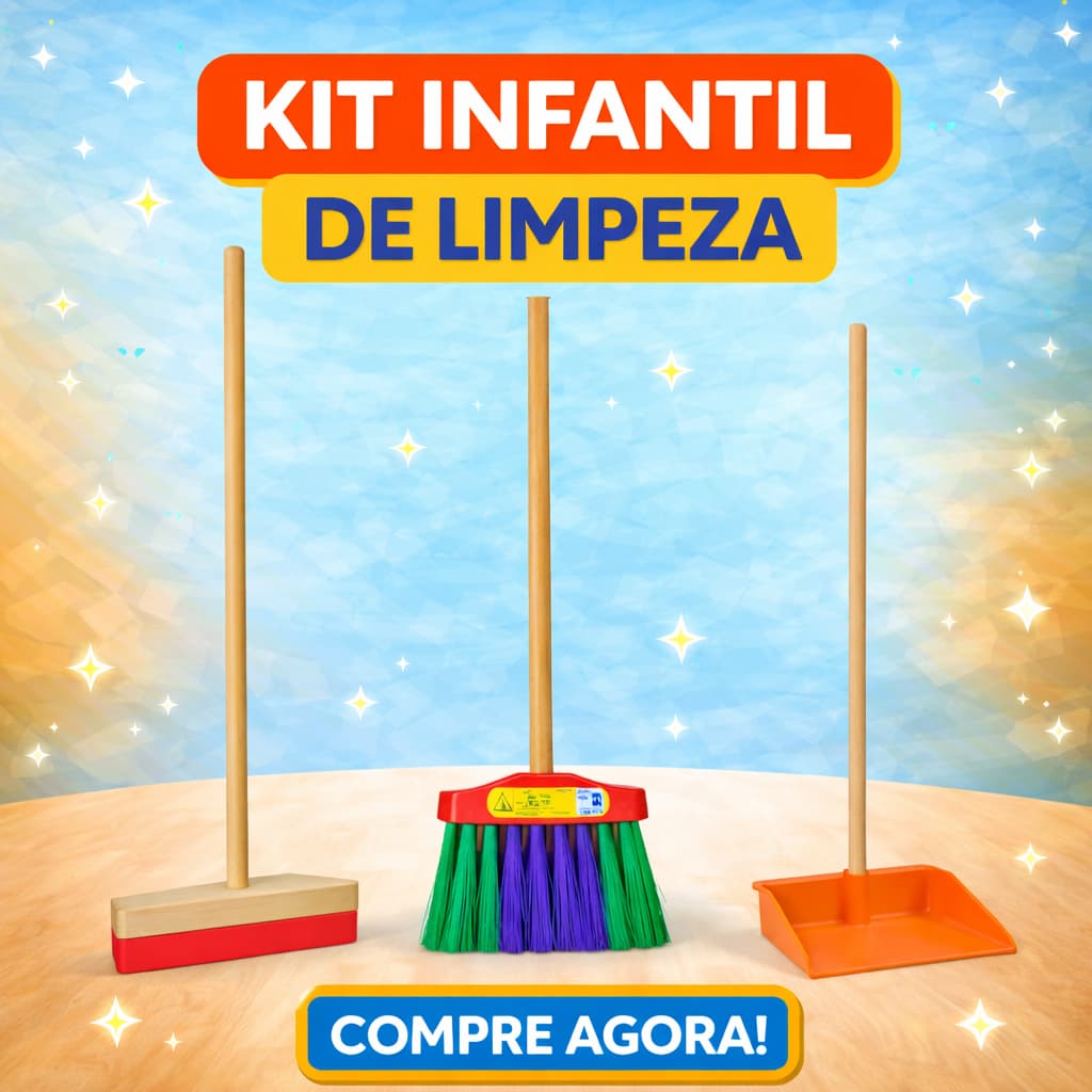 KIT LIMPEZA INFANTIL 3 PEÇAS VASSOURA, RODO E PÁ BRINQUEDO EDUCATIVO PARA CRIANÇA
