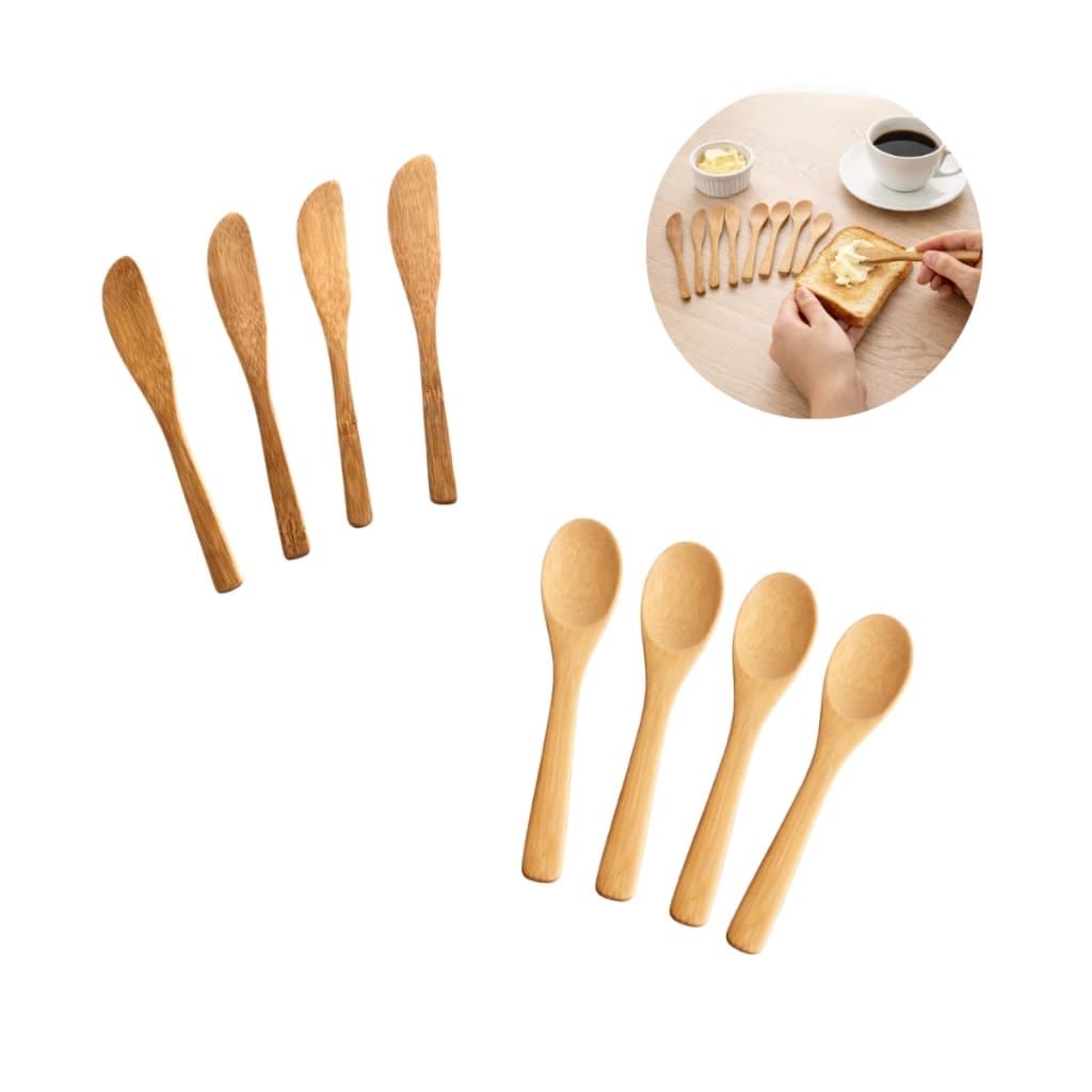 Conjunto de 8 peças de colheres e espátulas de bambu para mesa posta