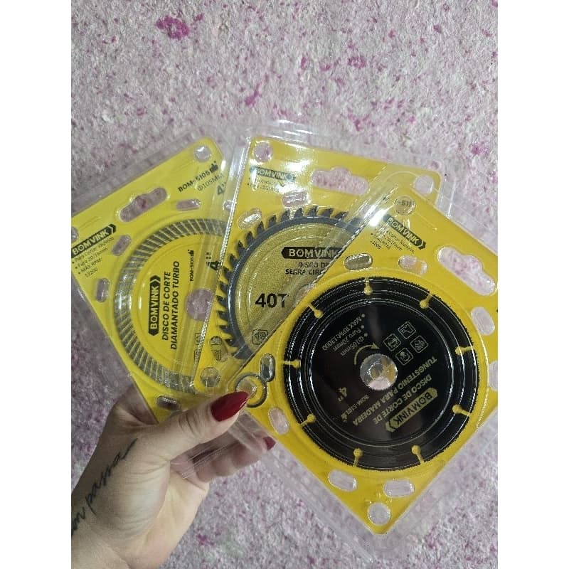 Kit 3 Discos para Serra Circular Tungstênio e Diamantado Turbo Corte Madeira e Alvenaria