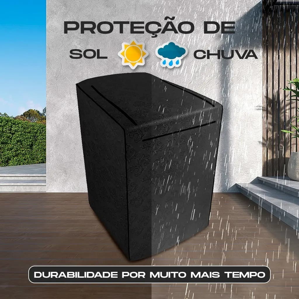 Capa protetora preta para máquina de lavar roupas resistente à chuva e ao sol
