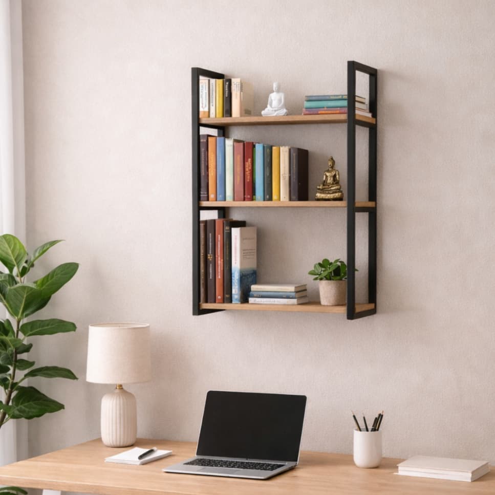 Nicho Prateleira Industrial Luxo 40cm com 3 Prateleiras Decoração Base de Ferro Design Moderno