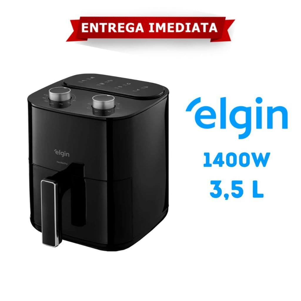 Fritadeira Elétrica Air Fryer Elgin 3,5L Sem Óleo com Logotipo e Controles Visíveis