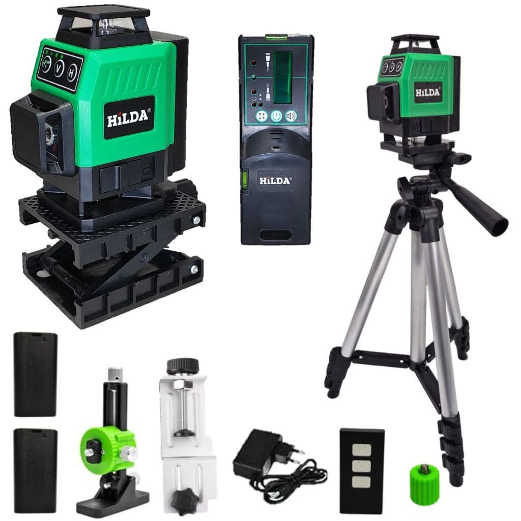Nível a laser HILDA com 16 linhas, baterias, receptor e acessórios