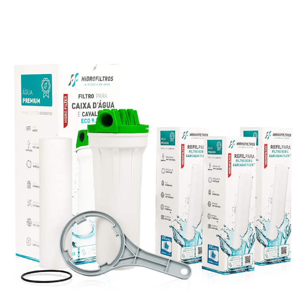 Kit refil filtro caixa d'água suporte cavalete 6 refis Eco 9.3/4 Hidrofiltros