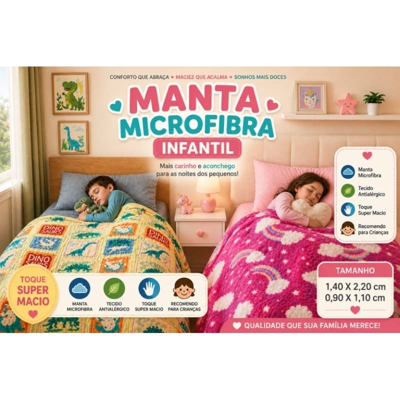 Manta Infantil Microfibra Antialérgica Super Macia para Meninas e Meninos