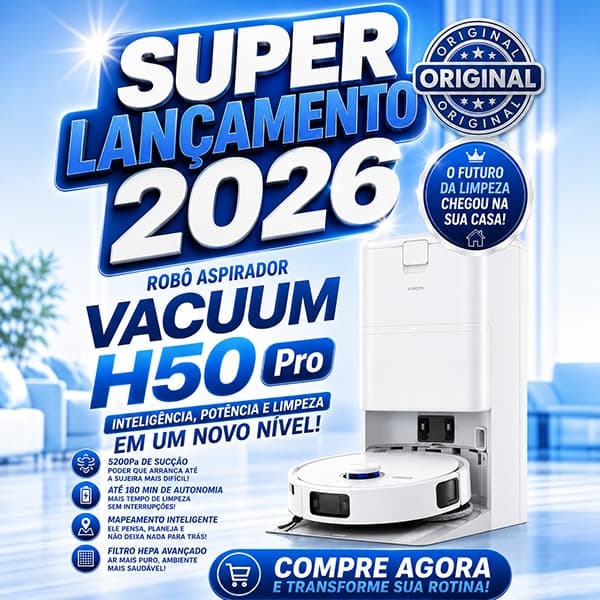 Robô Aspirador H50 Pro em promoção, com destaque para inteligência, potência e limpeza.