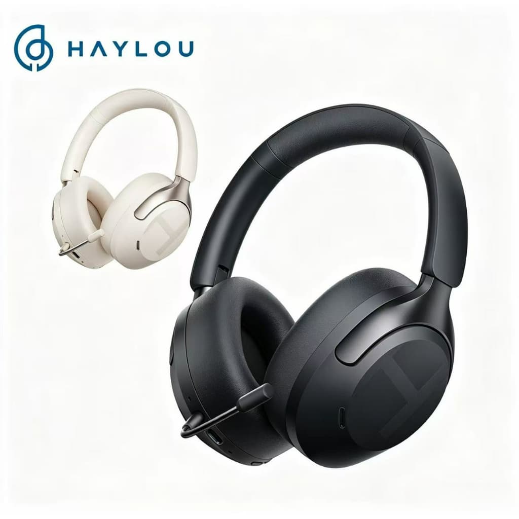 Fones de ouvido Haylou S40 preto e branco com cancelamento de ruído e microfone embutido