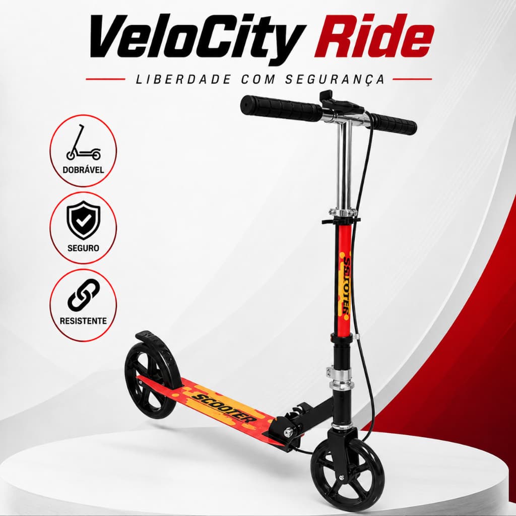 Patinete Infantil Dobrável VeloCity Ride com Rodas Grandes e Estrutura Reforçada