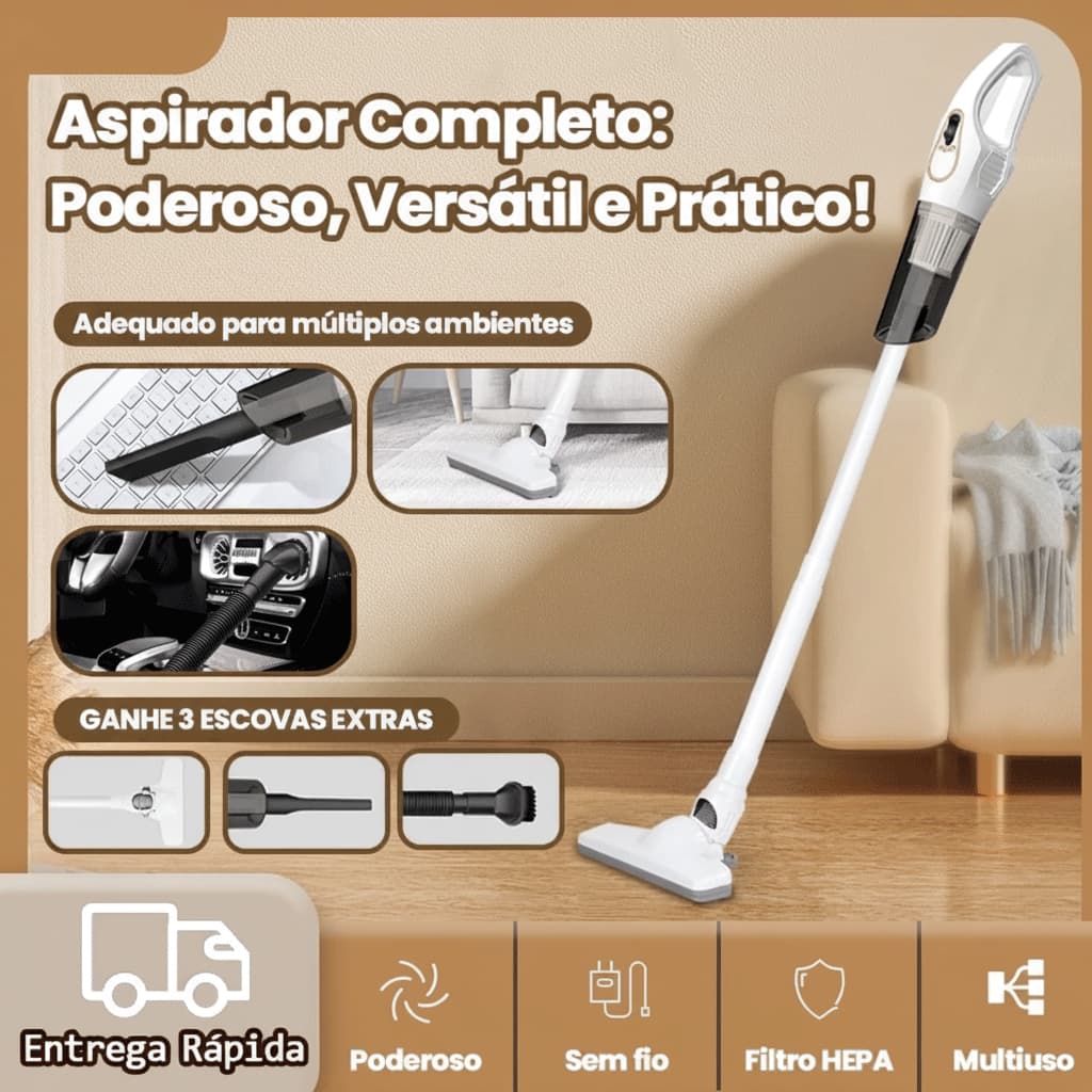 Aspirador de pó portátil sem fio, potente, sem fio, com filtro HEPA, multiuso