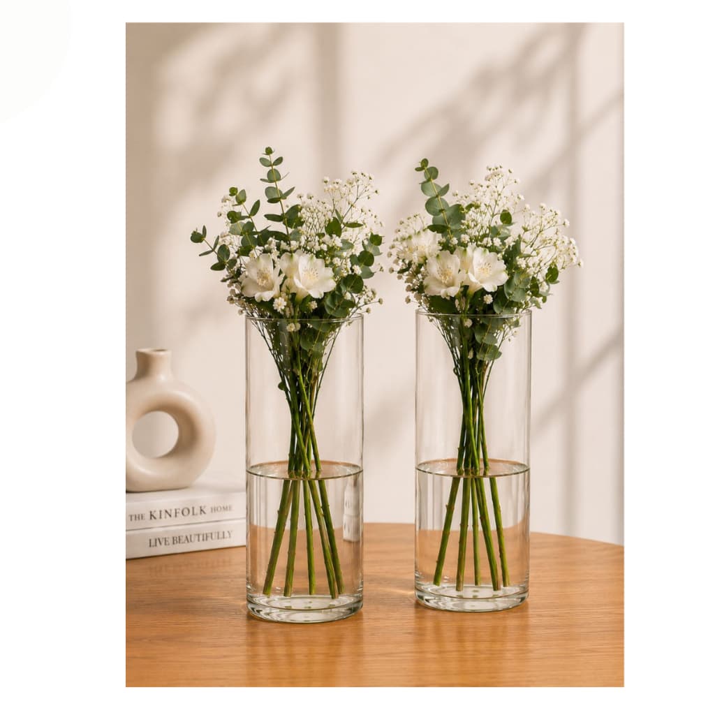 Kit Vaso Tubo Vidro Transparente Cilíndrico 30cm Decorativos com Flores