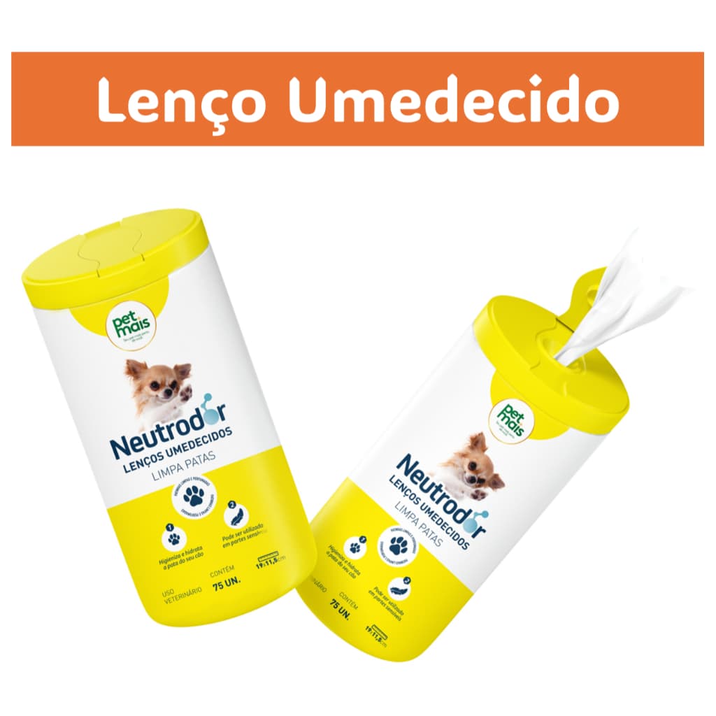 Lenços Umedecidos para Cães Neutrodor Petmais, Higiene Sem Enxágue, Embalagem Dupla