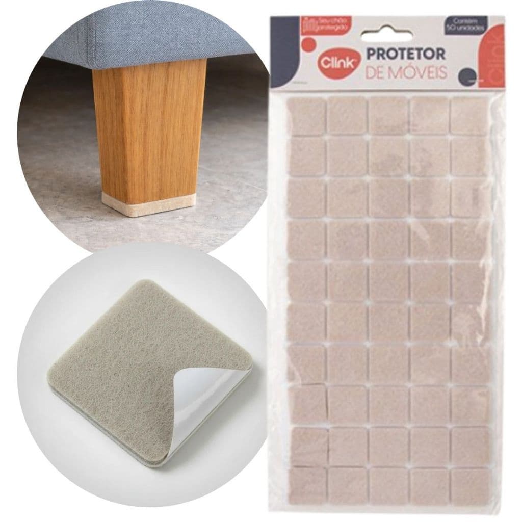 Kit 50 Protetor Feltro Quadrado 2,2cm Pé de Cadeira Moveis Garagem Com Adesivo Multiuso Protetores de Pe de Cadeira Mesa