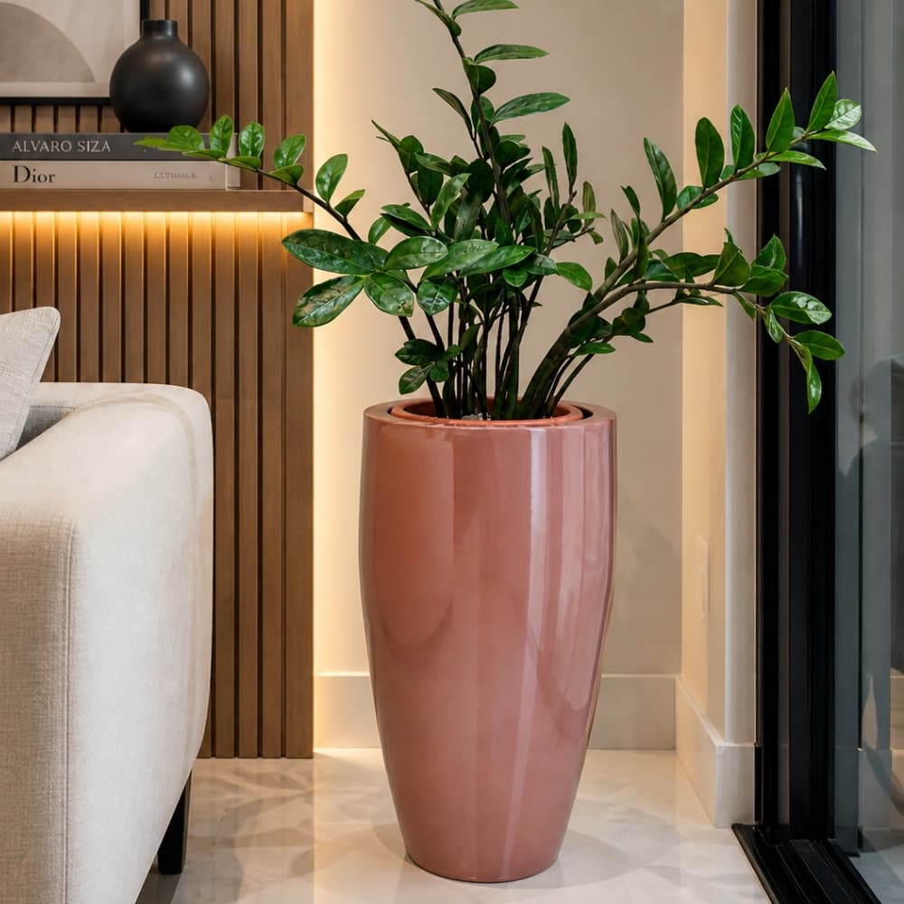 Vaso Fibra De Vidro Atenas M 67cm Decorativo Rosa Estilo Vietnamita