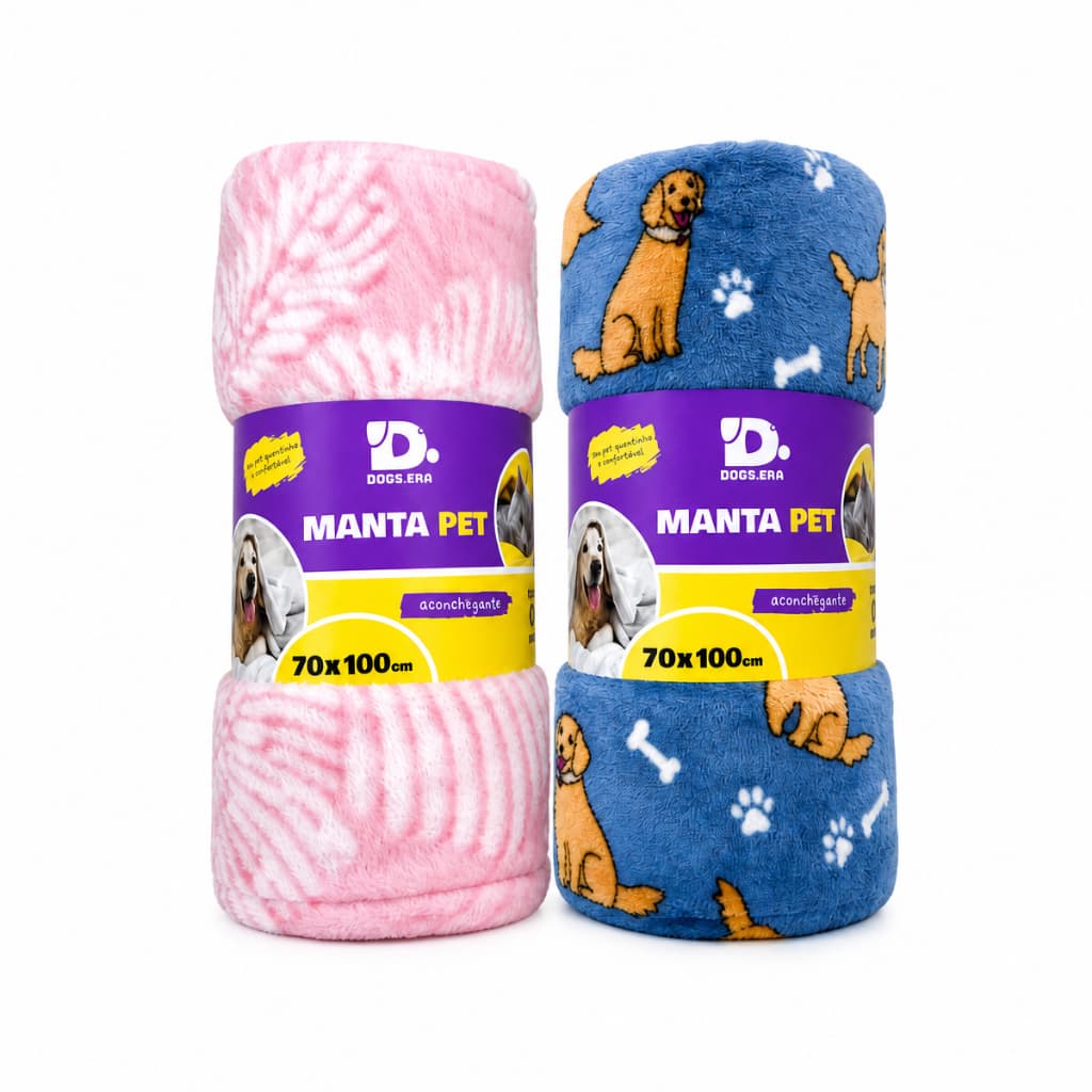 Kit 2 Mantas Cobertor Pet Estampas Variadas 70x100cm - Kit com 1 unidade Manta Peluciada + 1 unidade Manta Fina