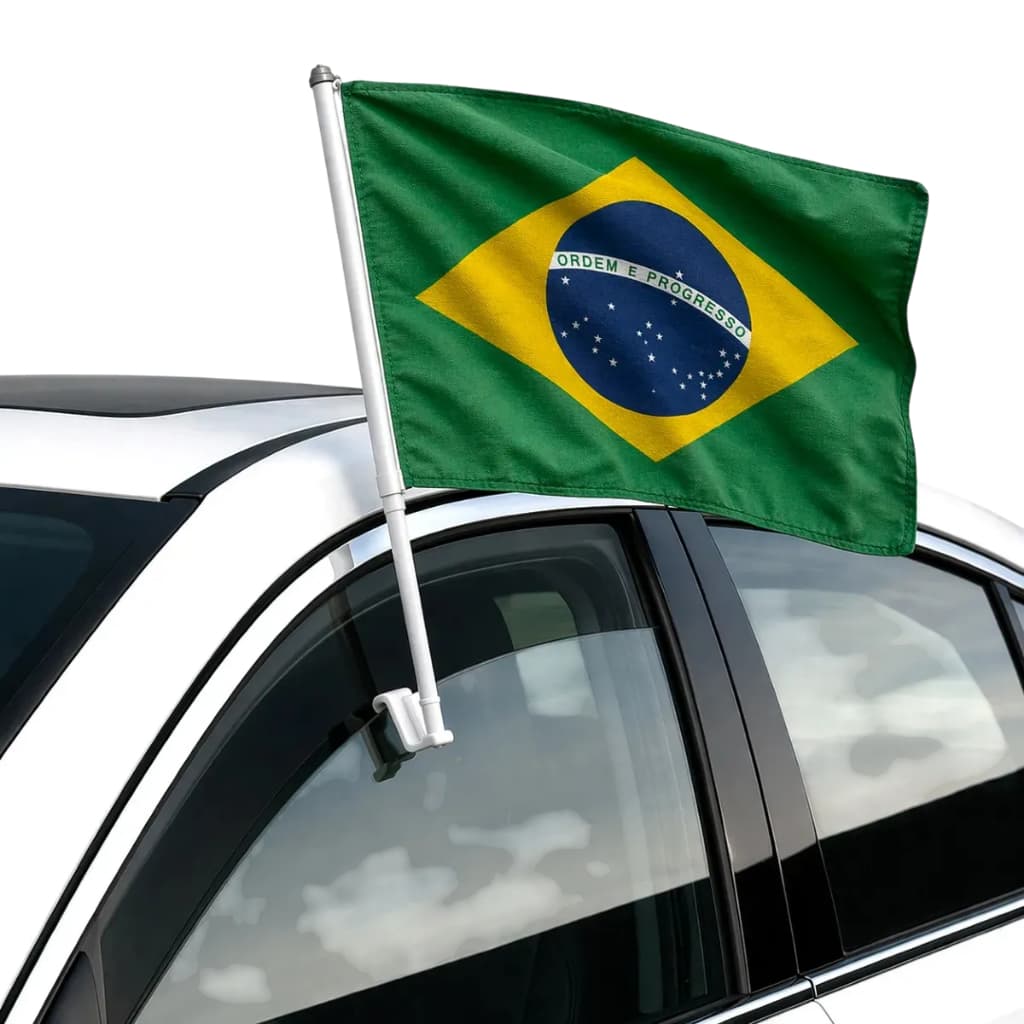 Bandeira do Brasil em poliéster 30x45 cm para carro com suporte de fixação forte