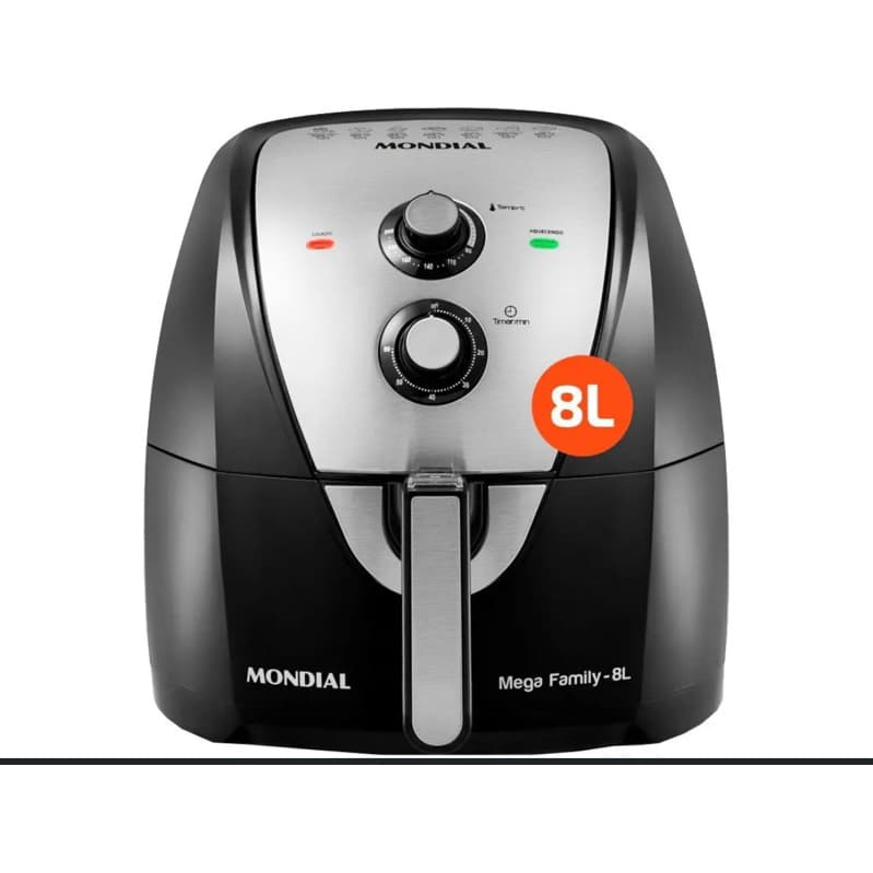 Fritadeira sem óleo Mondial Mega Family-8L, preta e prata, 8 litros, 1900W, 220V
