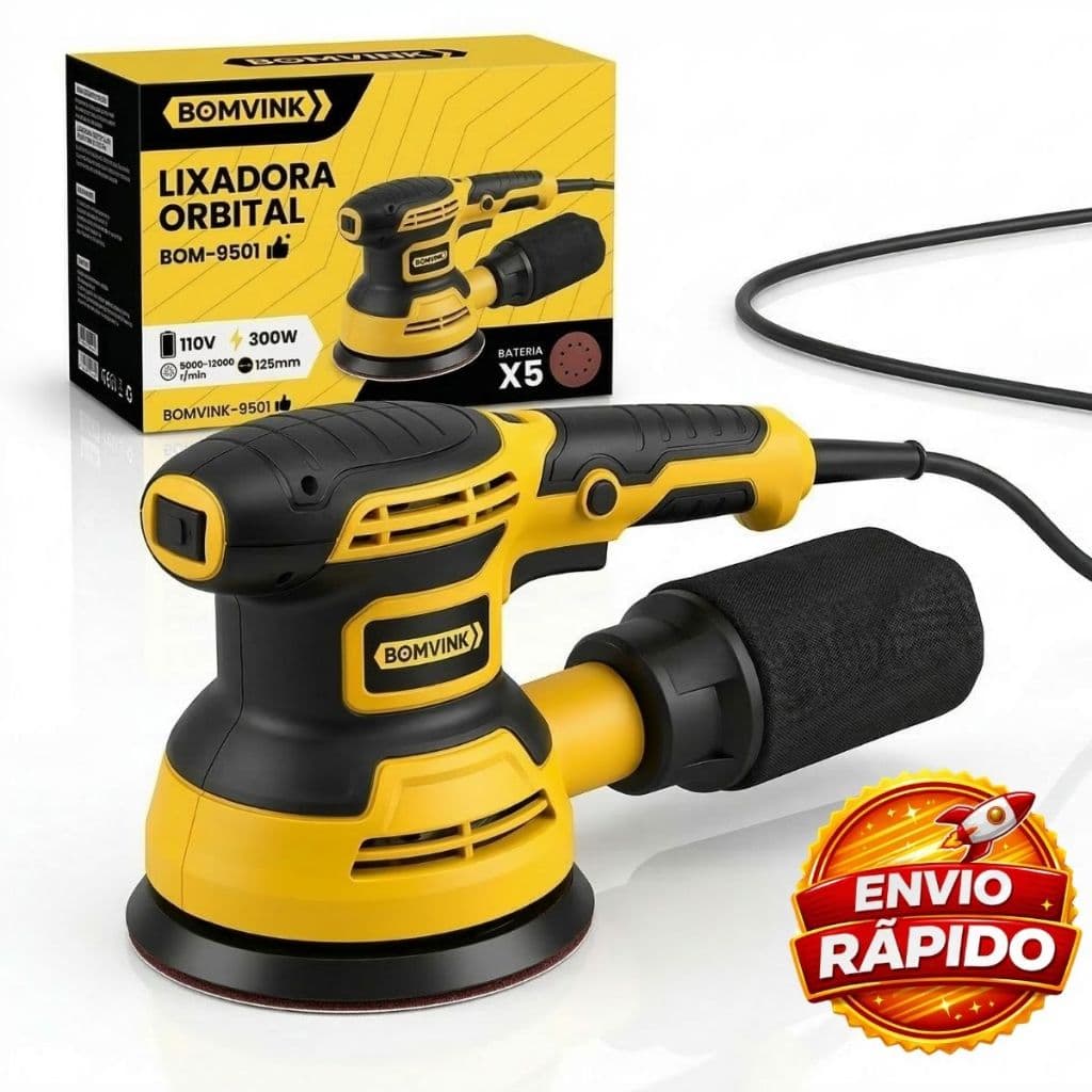 Lixadeira Roto Orbital 5 Polegadas 110V-300W com 16 lixadeira Bomvink Bom-9501