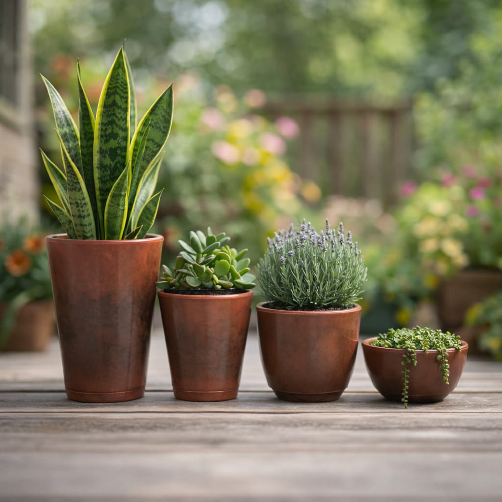 Kit de 4 vasos decorativos estilo vietnamita, marrom, para plantas de interior e exterior