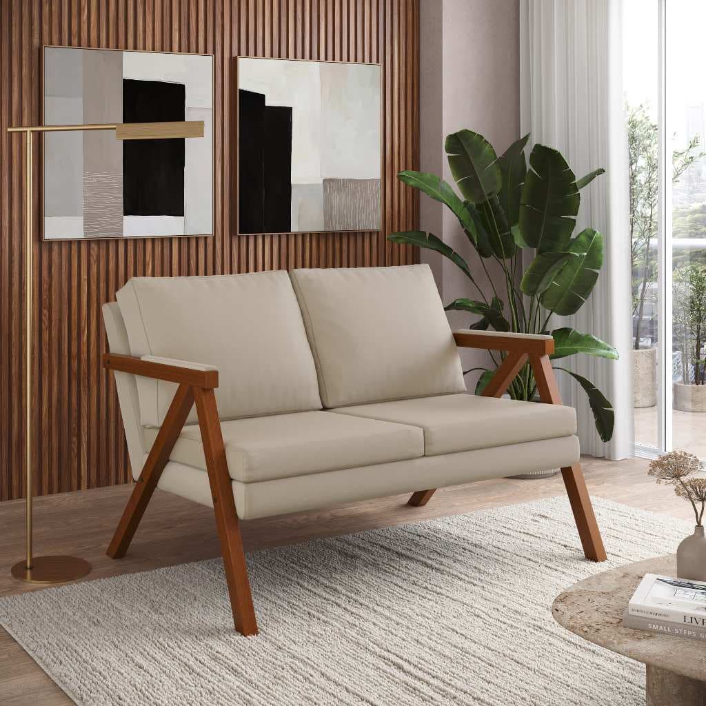Namoradeira Mona New Sofá Estofado Em Linho 2 Lugares Estrutura em Madeira Design Moderno Confortável - MLDM