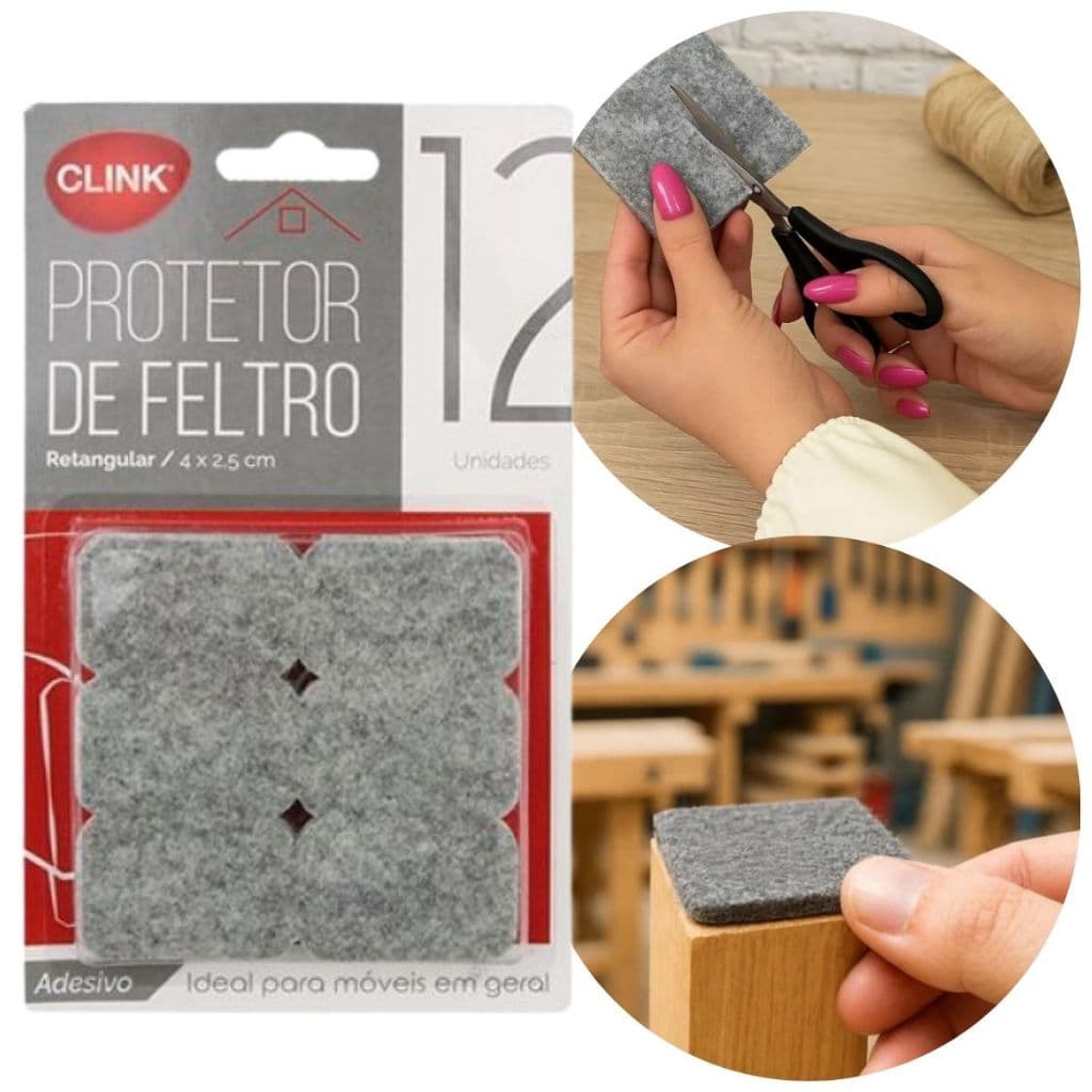 Kit 12 Protetor De Chão 4x2,5cm Feltro Retangular Pé de Cadeira Moveis Com Adesivo Pe de Cadeira Anti impacto e Ruido