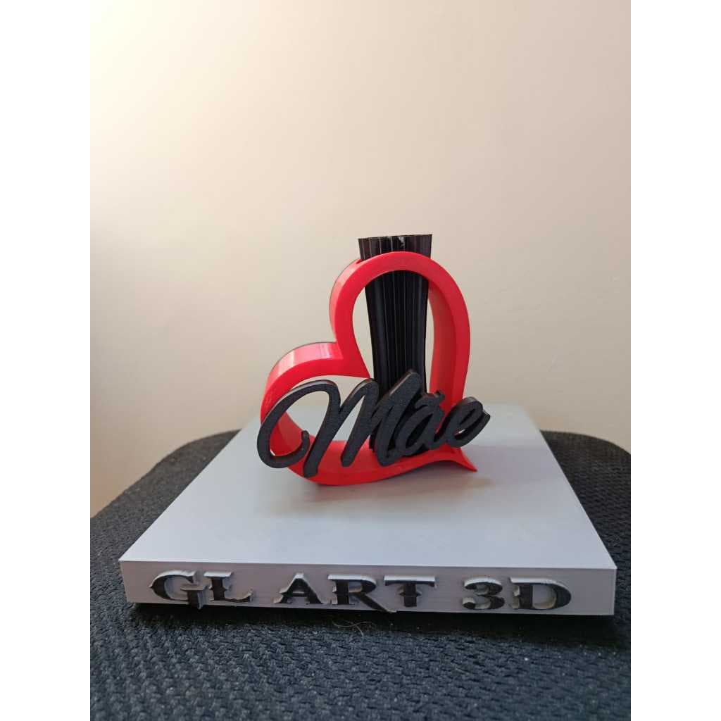 Vaso decorativo coração vermelho e preto com base cinza GLAR 3D