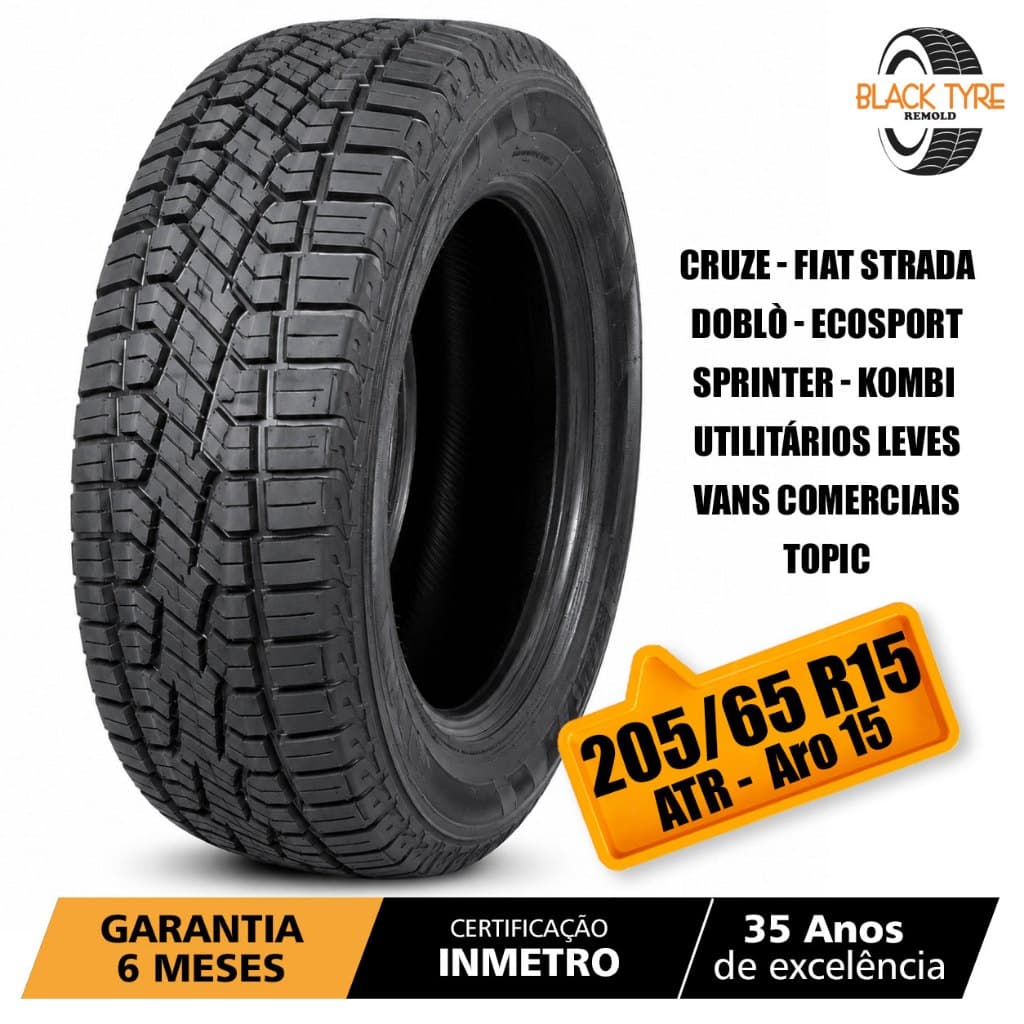 Pneu Remold 205/65 R15 ATR Black Tyre — Rodagem Forte para Automóveis, Vans e Utilitários