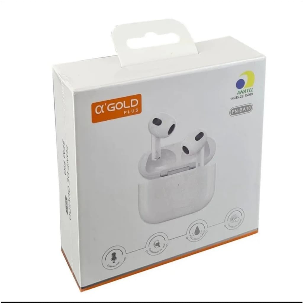 Caixa do fone de ouvido Bluetooth A'Gold Pro FN-BA10 com fones de ouvido em exibição