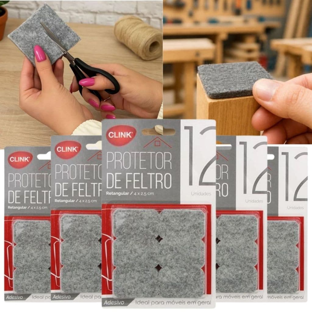 Kit 60 Protetor De Chão 4x2,5cm Feltro Retangular Pé de Cadeira Moveis Com Adesivo Pe de Cadeira Anti impacto e Ruido