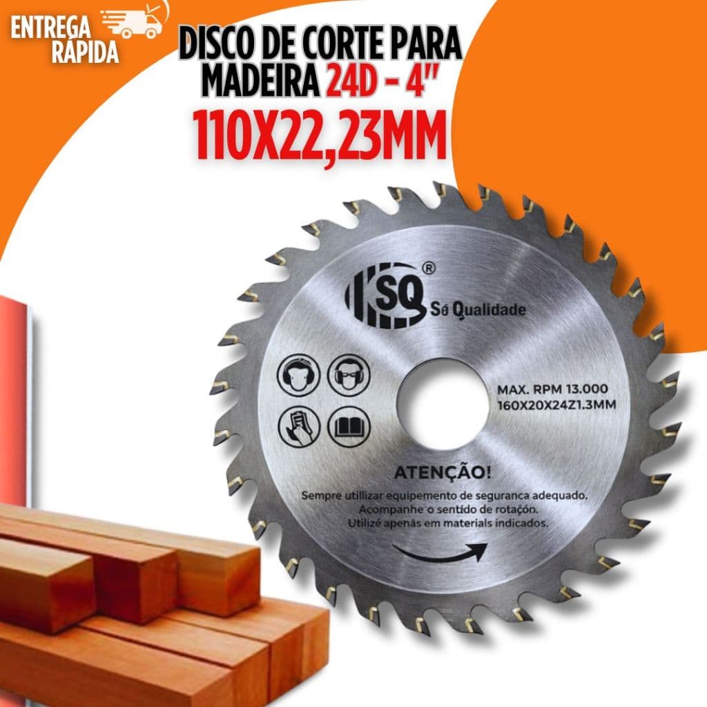 Disco de serra circular para madeira 24 dentes 110x22,23mm