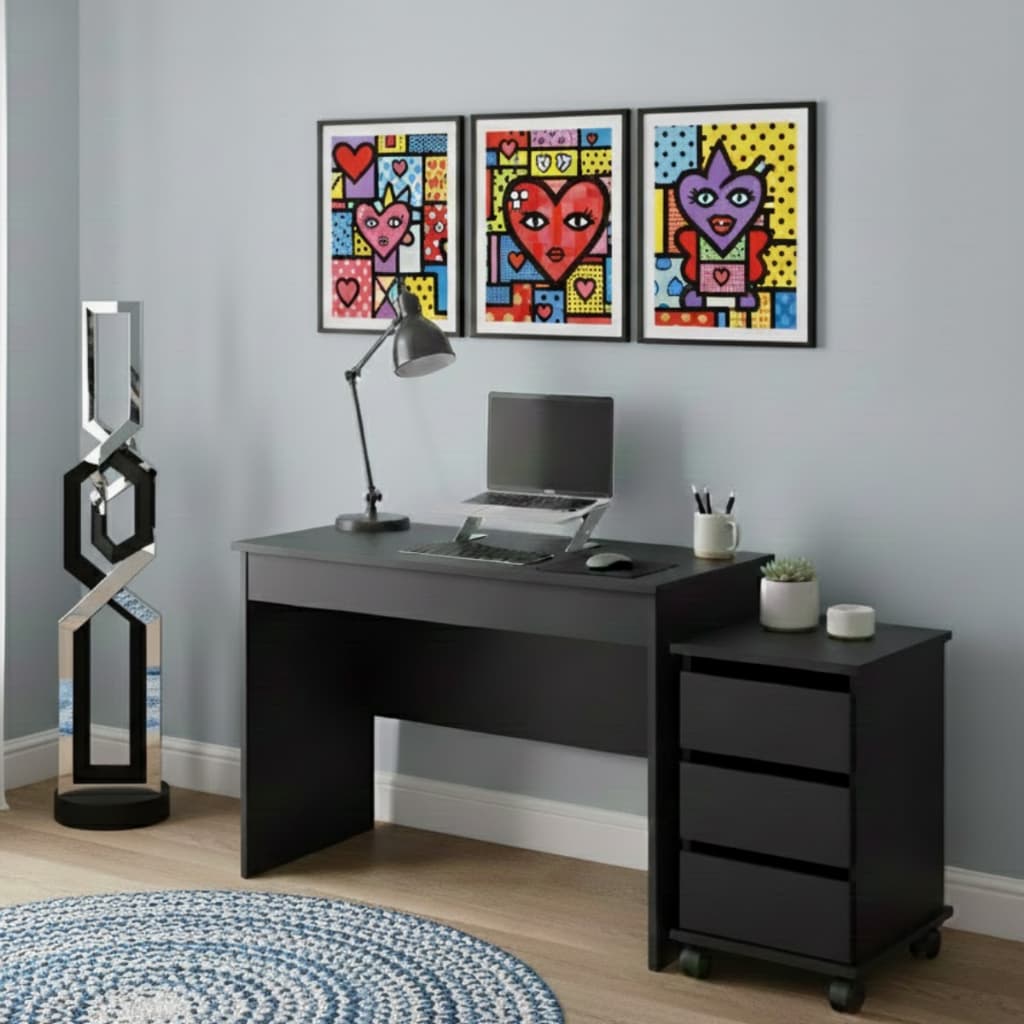Mesa Escrivaninha Home Office Com Gaveta + Carrinho Gaveteiro 3 Gavetas Compacta Funcional