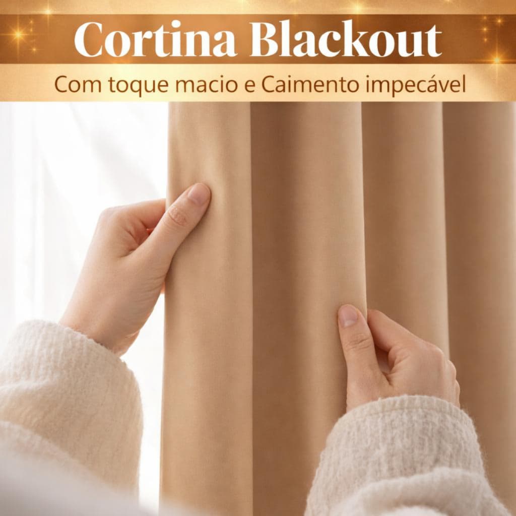 Cortina blackout de tecido grosso cor marrom sendo ajustada