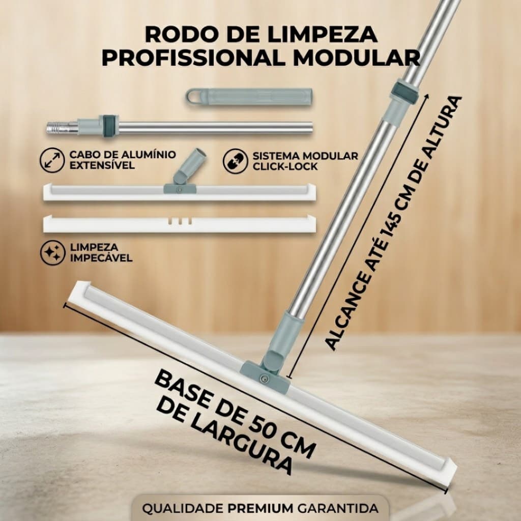 Rodo de Silicone Cabo 100CM/140CM Para Limpeza de Piso Vidros Com Gancho Secos e Molhados Uso Duplo Vassoura Mágica