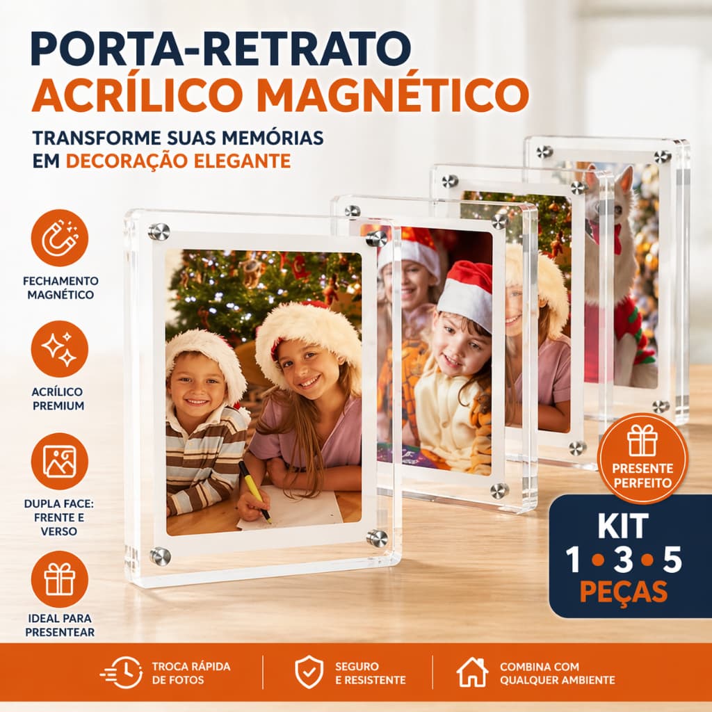 Kit de porta retratos acrílicos magnéticos em kit de 1, 3 ou 5 peças para fotos Instax Mini Polaroid