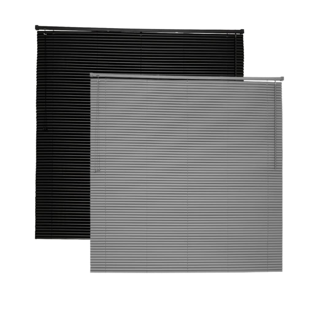 Persiana veneziana horizontal preta e cinza chumbo com fundo branco