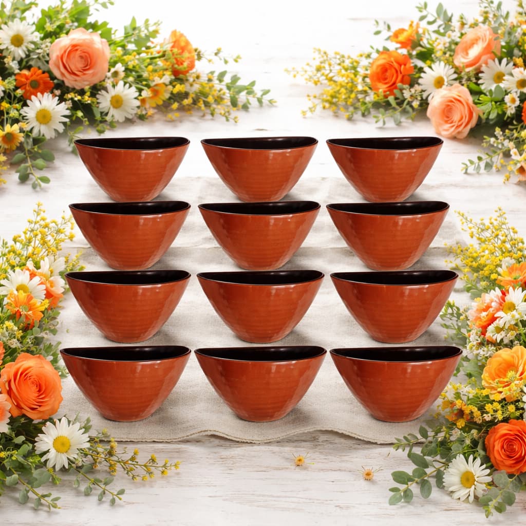 Kit 12 vasos de cerâmica terracota meia lua para decoração de jardim