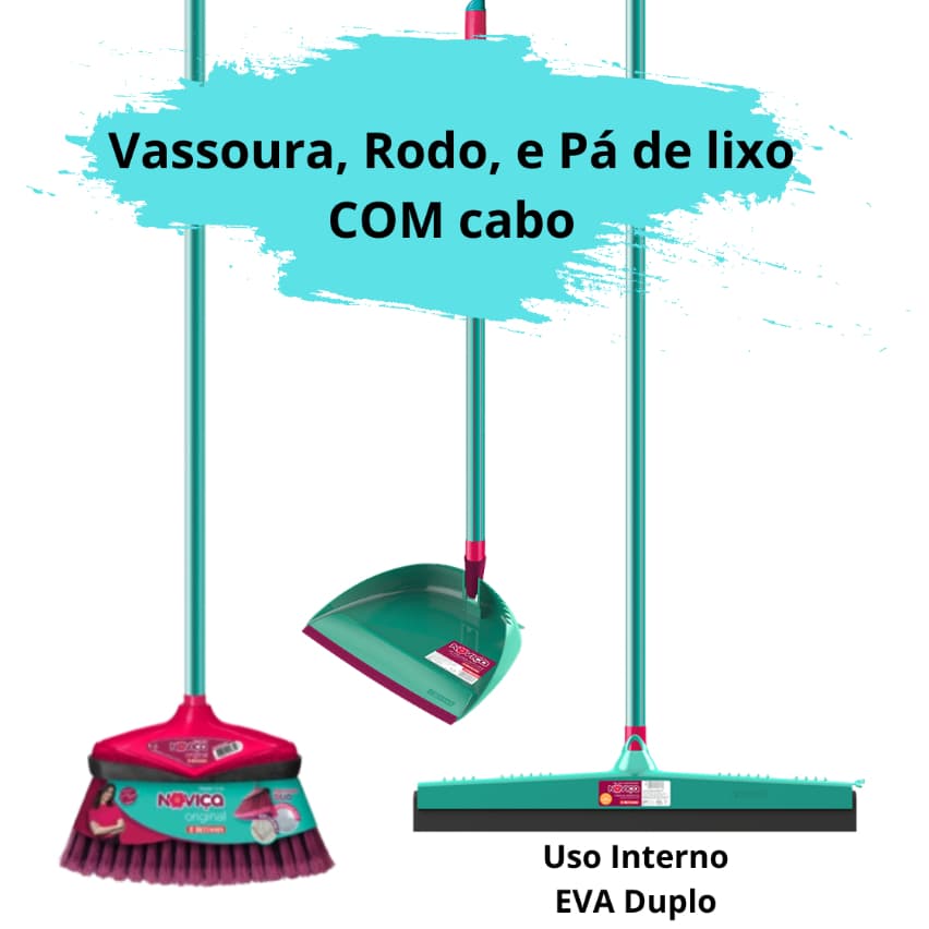 Noviça Limpeza Vassoura Multiuso Rodo EVA Duplo 45cm e Pá de Lixo Articulada com Pente - Bettanin
