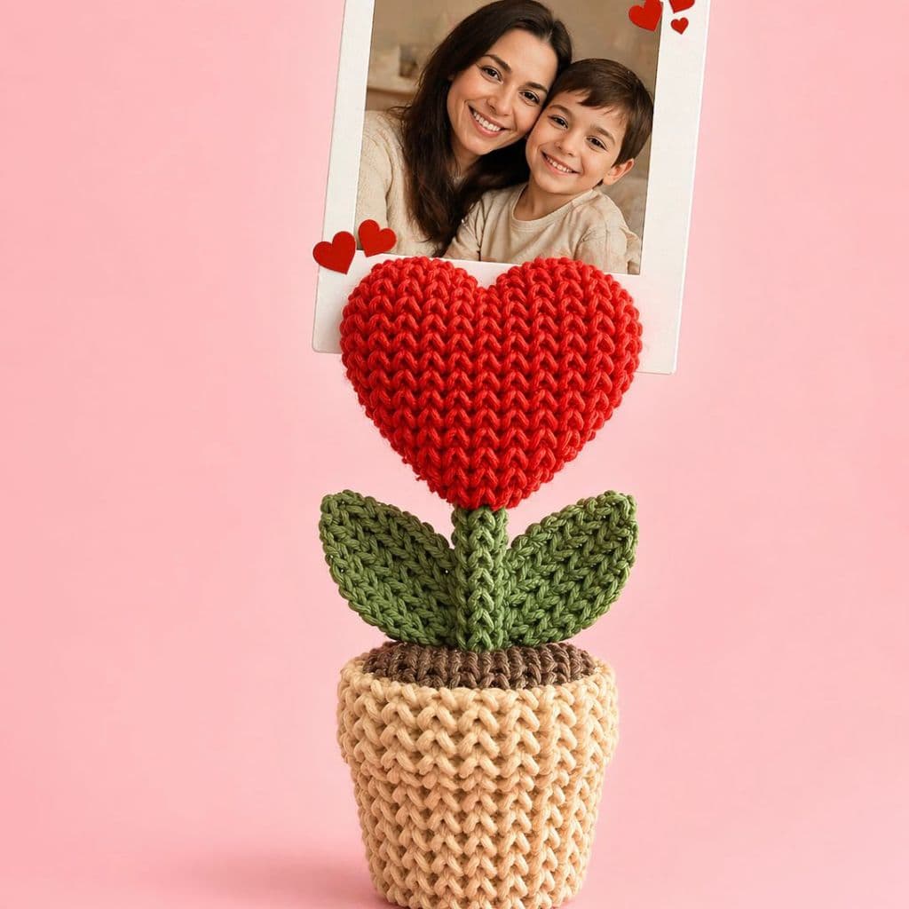 Porta Foto Coração 3D Efeito Crochê Presente Dia das Mães Criativo Porta Retrato Decorativo Romântico Enfeite Mesa Fofo
