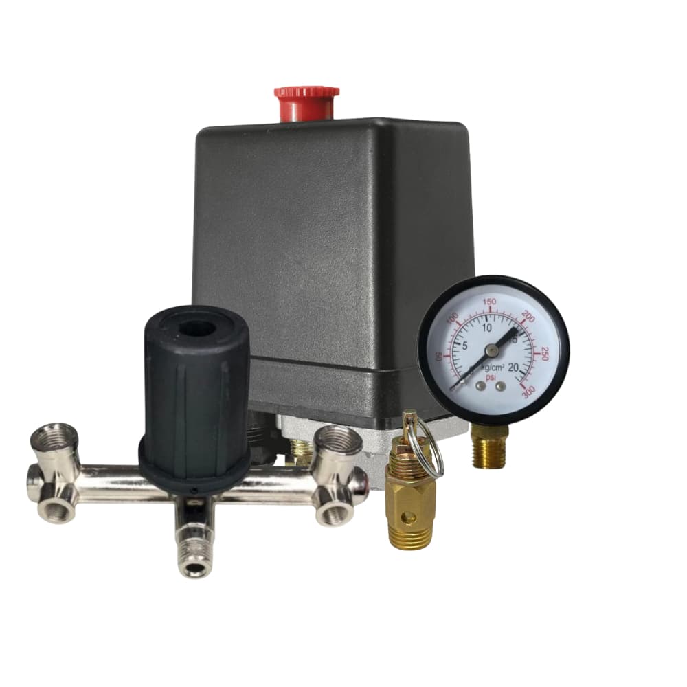 Kit regulador cruzeta com manômetro e válvula de segurança para compressor