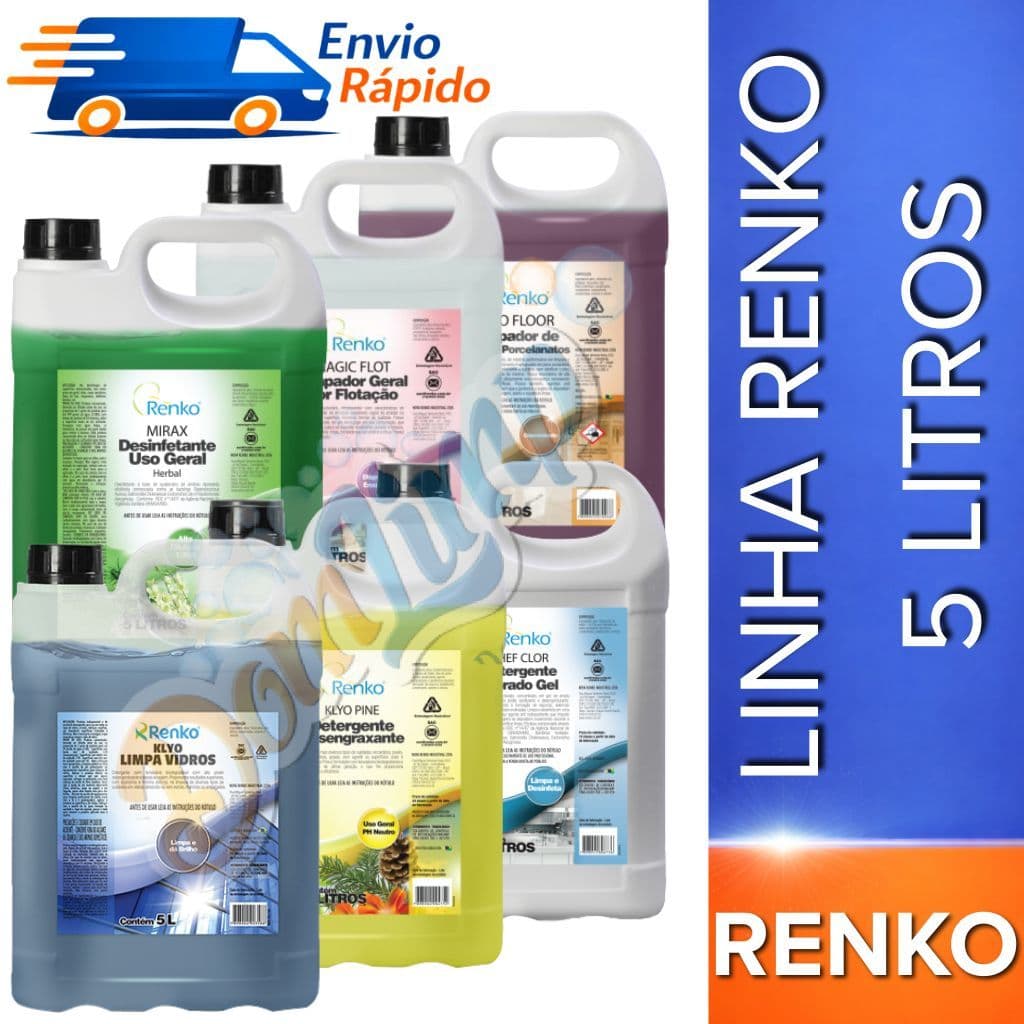 Kit Produtos de Limpeza Renko 5L Linha Completa Multiuso Limpeza Pesada Casa Cozinha Banheiro